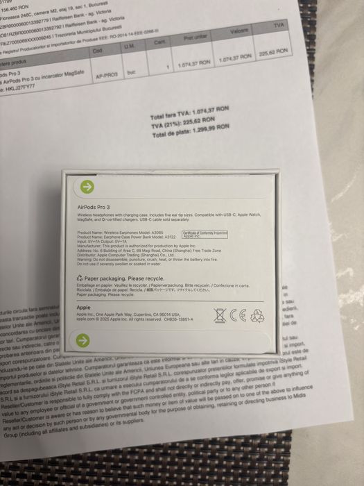 Vând AirPods Pro 3 cu factura– originale, noi, sigilate