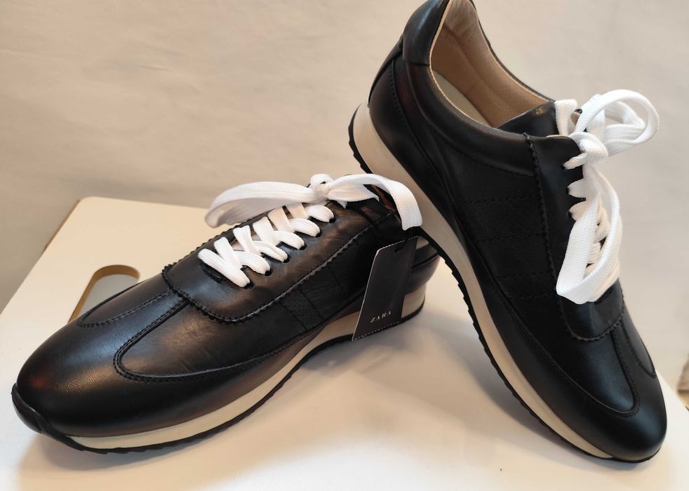 Pantofi sport casual 40 premium ZARA NOI piele naturala moale negru