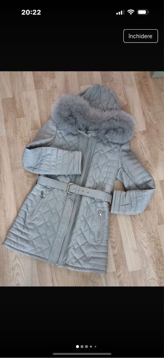 Haina de piele Geronimo Orastie grej cu guler natural