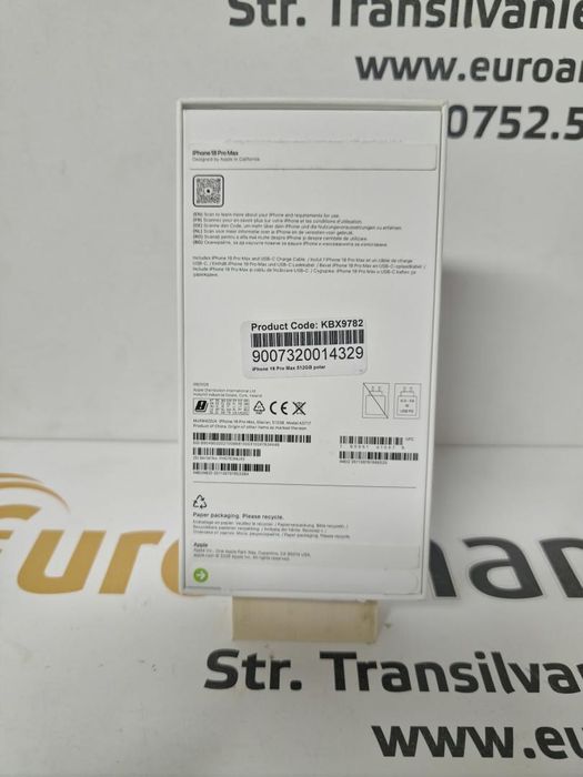 Telefon mobil Apple iPhone 18 Pro Max, 512GB, 5G, Glacier, Bat 100% -T-