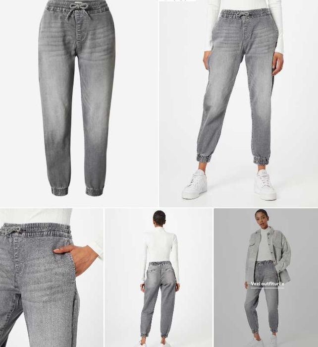 Jeans/Blugi gri deschis, conici cu elastic, S/36, aboutyou