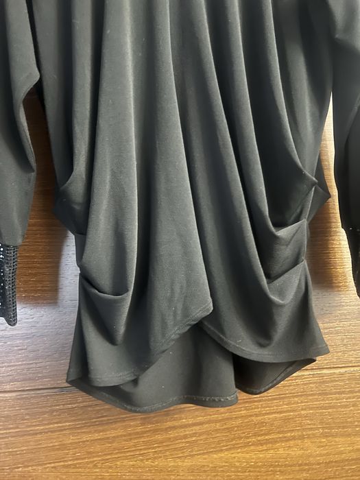 Bluza tunica neagra eleganta drapata cu paiete S-M