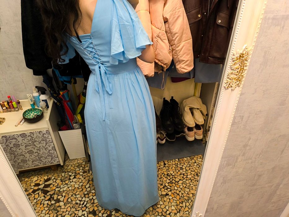 Официална светлосиня рокля, дълга с корсет