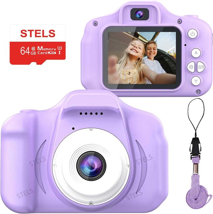 Детски фотоапарат STELS W304 с 64GB карта, Селфи, Full HD видео, Игри