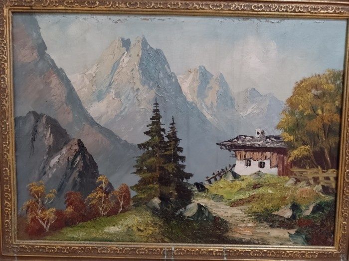 Tablou Ulei pe pânză o lucrare foarte veche semnata încadrată într-o r