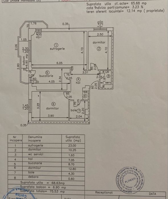 Apartament cu 3 camere în zona centrală