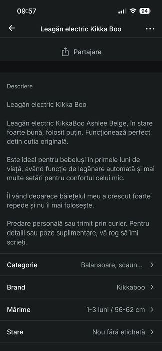 Leagăn electric Kikka Boo