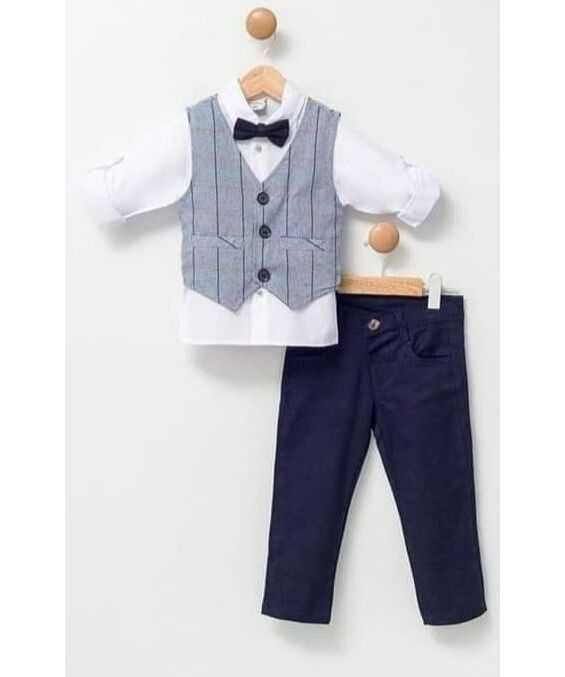 Set elegant 3 piese, vesta, camasa alba cu papion si pantaloni