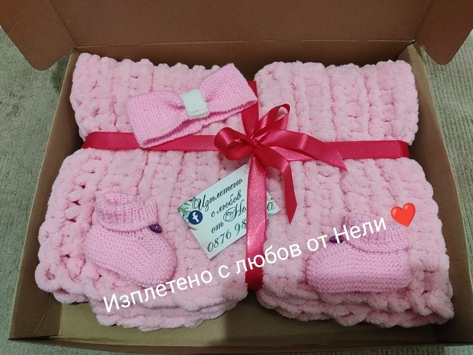 Ръчно плетени Пелена ,бебешки буйки лента за глава Комплект Клипс