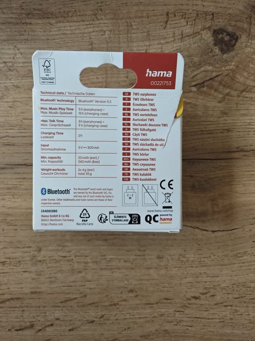 Безжични слушалки Hama - Freedom Light II, TWS, бели