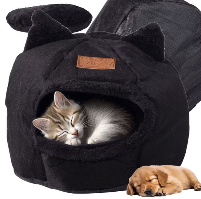 Pat casa pentru animale, perna detasabila, material plus, Negru