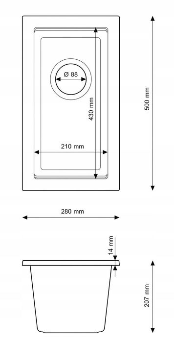 Компактна гранитна мивка Granitan TUGA 28см