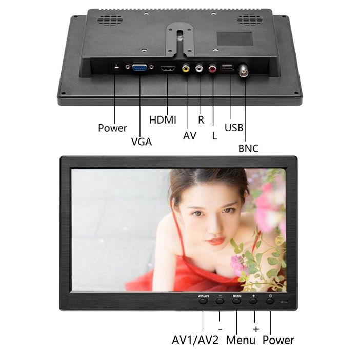 Монитор телевизор 12V за кола камион автомобил 10 инча HDMI VGA USB