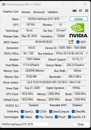 Placa video ASUS GTX 1070 ROG STRIX, 8GB GDDR5, RGB, SLI