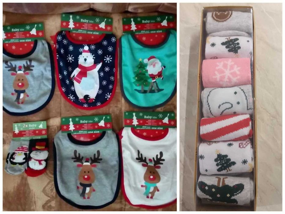 Бебешки Коледни лигавници и чорапки.