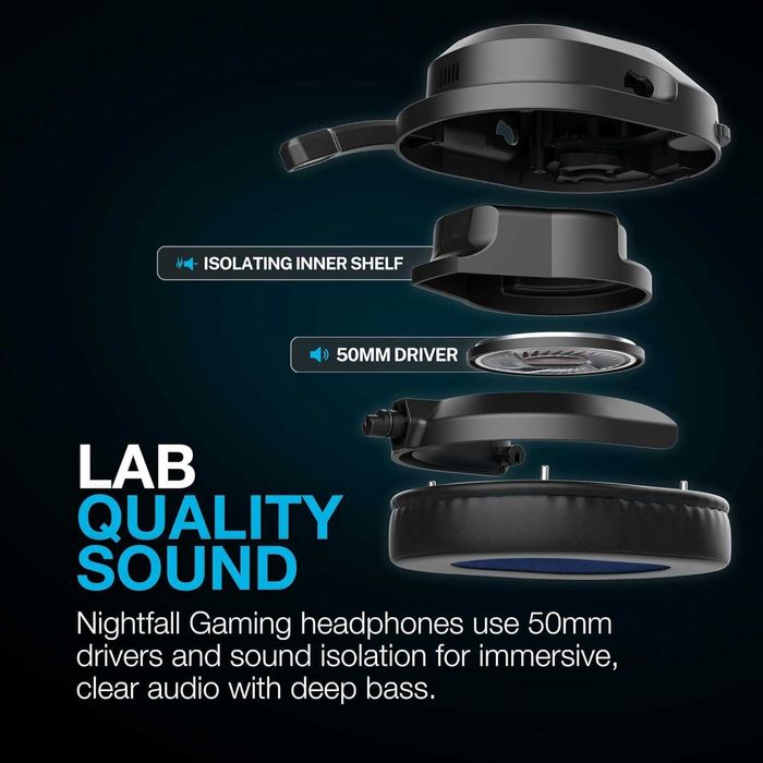 JLab Nightfall Безжични слушалки за игри с микрофон, 50 мм драйвер