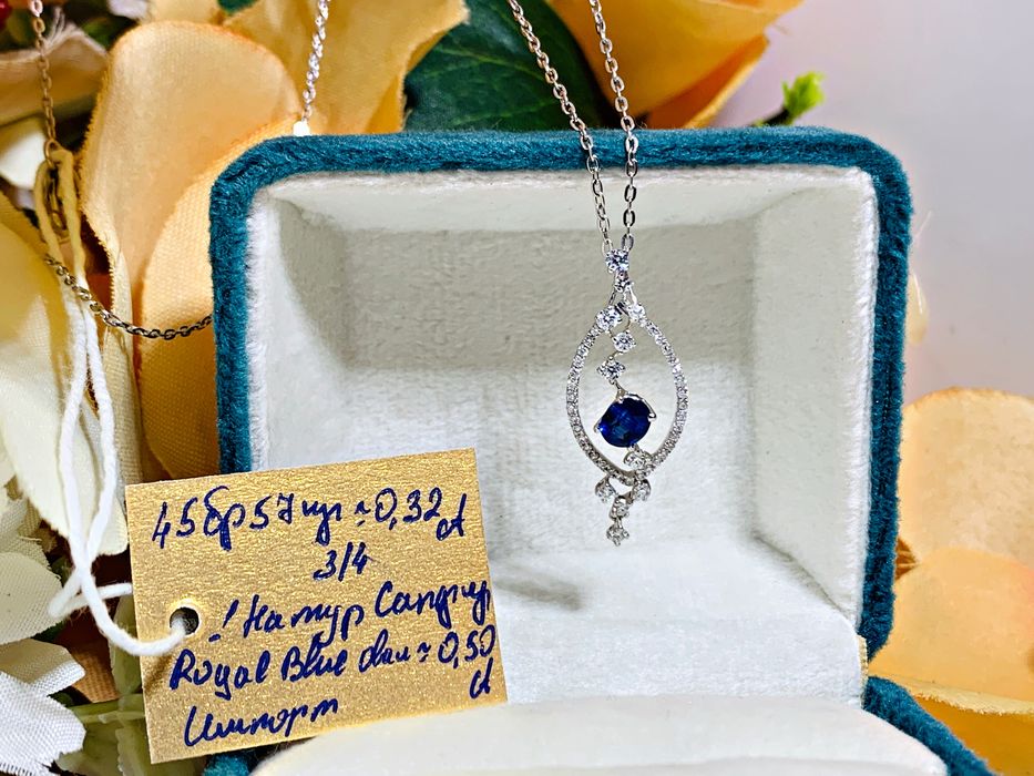 кулон и цепочка с бриллиантами и натуральным камнем – Сапфир