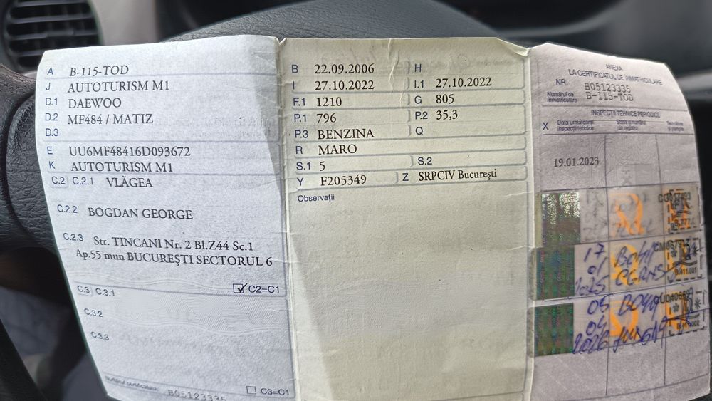 Vand masina matiz 0.8