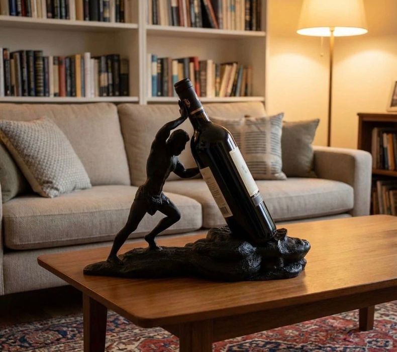 Луксозна поставка стойка за вино и уиски "Сизиф" - Уникален подарък за мъж жена колега приятел статуетка фигура декорация митология арт изкуство