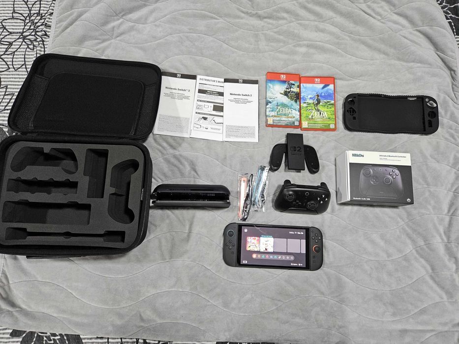 Nintendo Switch 2 комплект (4 игри, контролер, калъф Nacon, силиконов кейс)