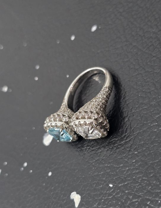 Inel Argint 925 cu Pietre Zirconiu - Design "Toi et Moi" (Bleu & Alb)