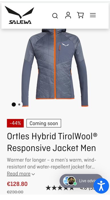 Jacheta barbati SALEWA Ortles Hybrid TirolWool Responsive, Nr. 48 sau M, (cu lână), Engineered In The Heart Of The Dolomites