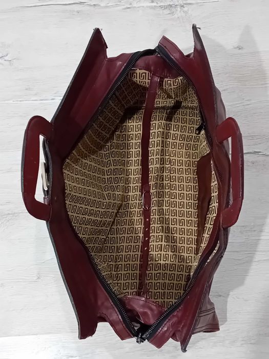 Geantă de mână din piele naturală roșu vin - Geantă messenger Boss