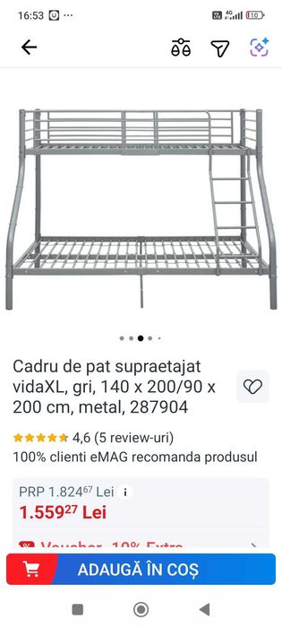 Vând pat supraetajat cu doua saltele in stare foarte buna