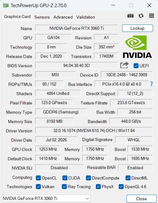 Placa video MSI RTX 3060TI 8GB vram
