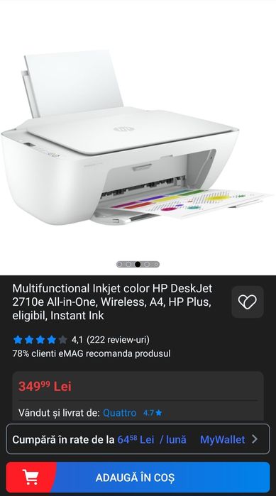Vând imprimanta Multifuncțională HP DeskJet 2710e wireless