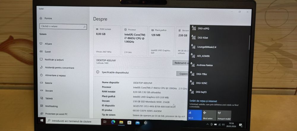 Laptop Dell 7400_i7 vPro 8665U__8GB DDR4__256GB SSD_14"FHD IPS+Office