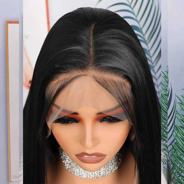 Черна права перука с Lace Front дантелен път 13×4×1 - 70 см