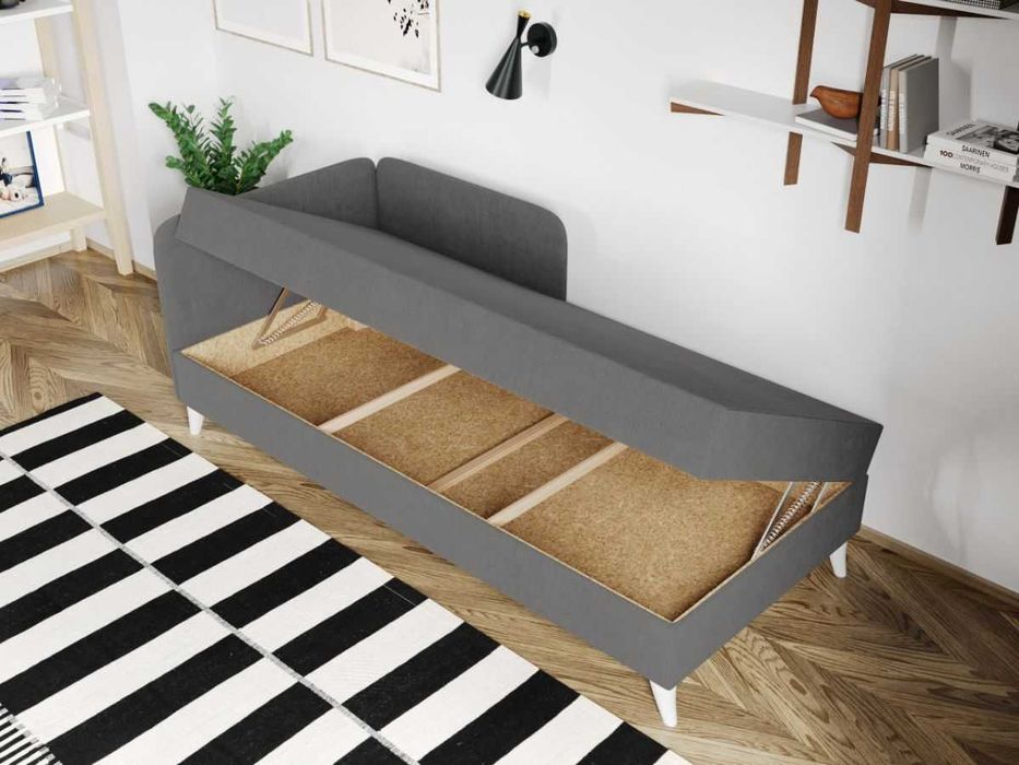 Divan / Pat o persoana tapitat Gri Deschis Soft Rabatabil