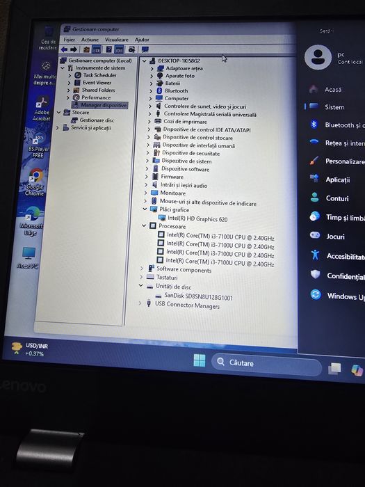 Laptop Lenovo 13, i3-7100, ram 8gb, ssd 128gb, bat 3ore