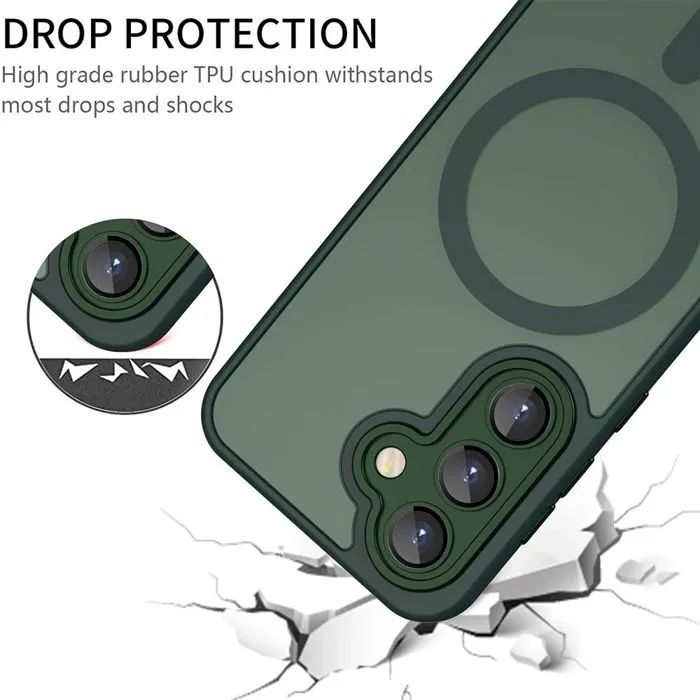 Матов magsafe кейс за samsung galaxy s26 - тъмно зелен - със защита на