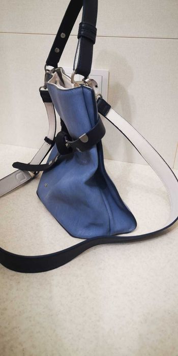 Сумка кожаная синяя, голубая