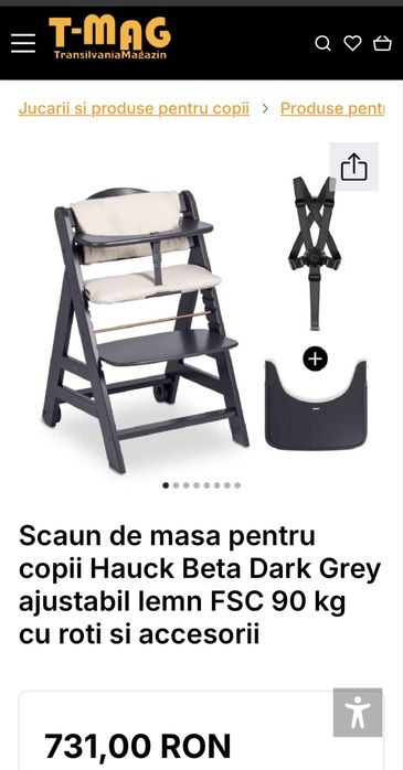 Scaun de masă evolutiv Hauck Beta – gri antracit