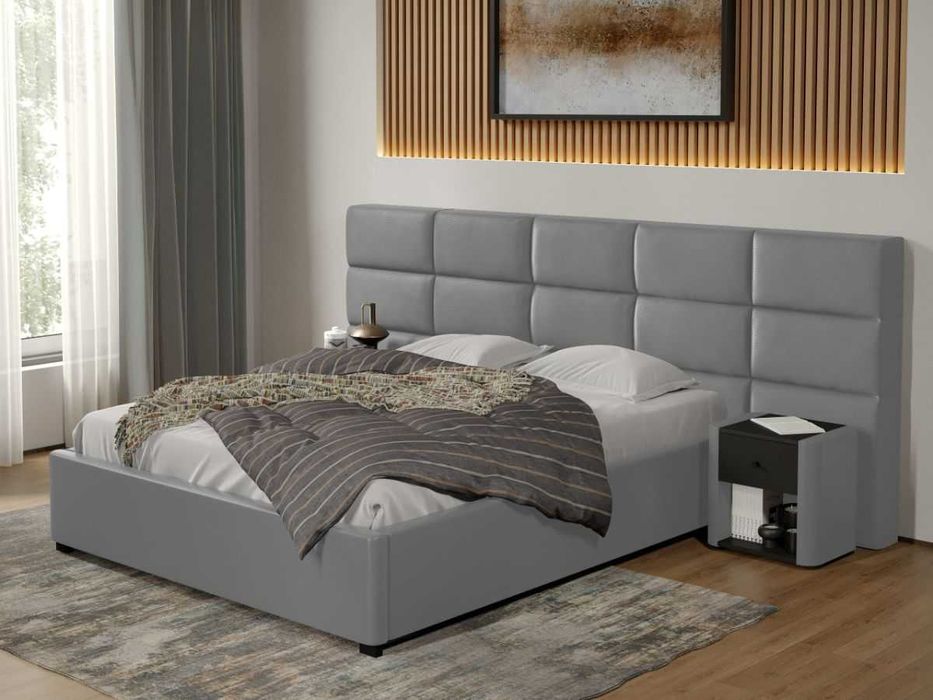 Pat tapitat Cico 190 rabatabil 287x114 C2 din piele/stofa Gri Nube 81