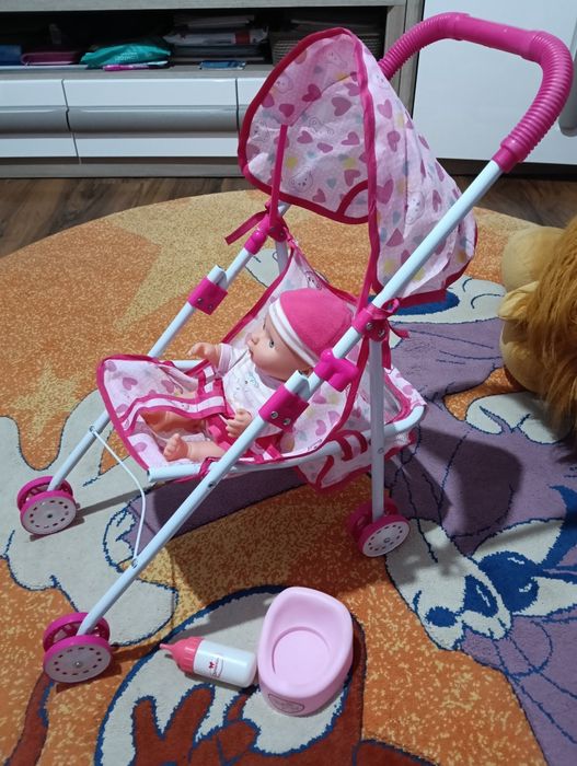 Set bebe, cărucior, oliță și sticluță