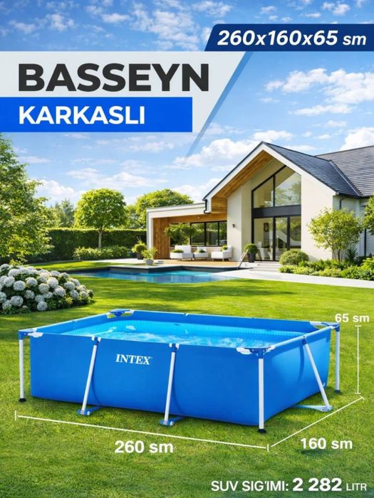 Basseyn Intex 260x160x65sm,siĝimi 2282 litr,Karkasniy basseyn+Dastavka