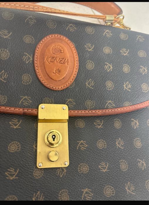 Geantă vintage Kenzia Monogram Satchel, piele, Made in Italy