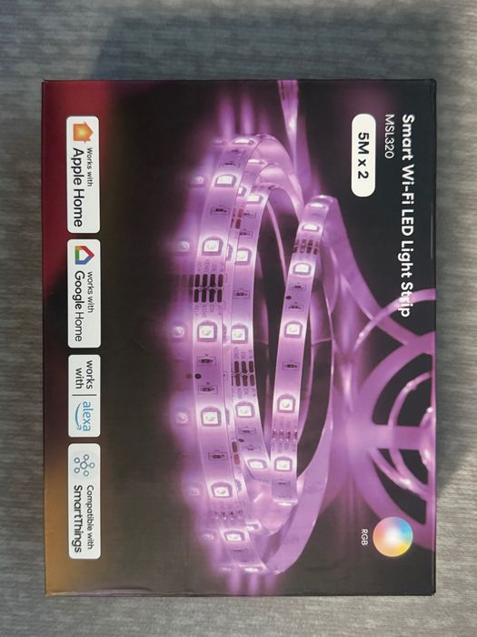 Banda LED Smart Meross MSL320, RGB, Compatibila Apple HomeKit, Lungime 2x 5 metri, WiFi, Alb