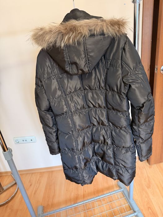 Пухенка в кафяво с косъм от лисица