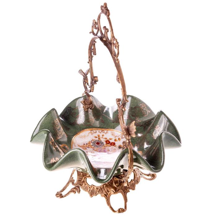 Cos decorativ din porțelan cu suport și mâner din bronz, -17%