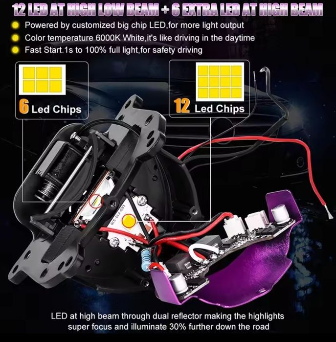 Bi led лупа 3R G5 би лед Г5 12+6 чипа 6000к 300W