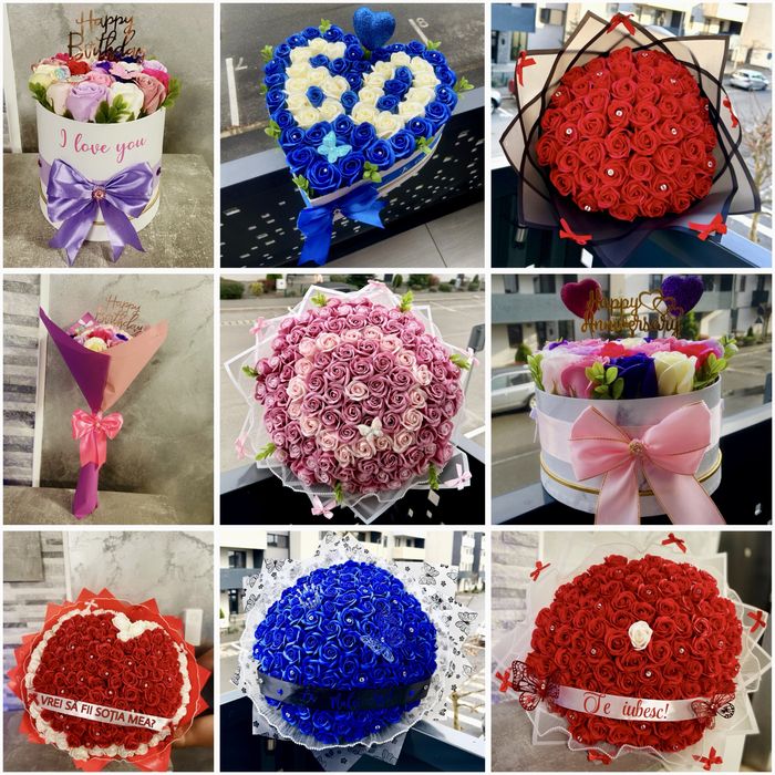 Buchet din trandafiri de sapun sau satin / Aranjamente florale/ dulci