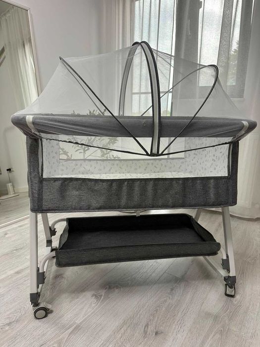 Pătuț Bebe Co-Sleeper KIDOO® 3 în 1, Gri – Ca Nou