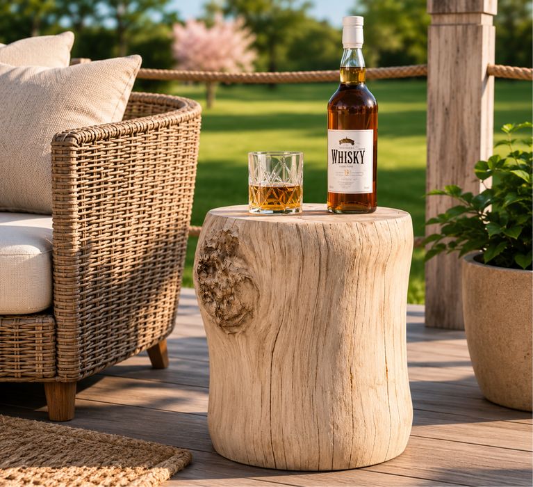 Masă laterală HOMPUS – aspect lemn natural | Pentru grădină, balcon și terasă | Nouă