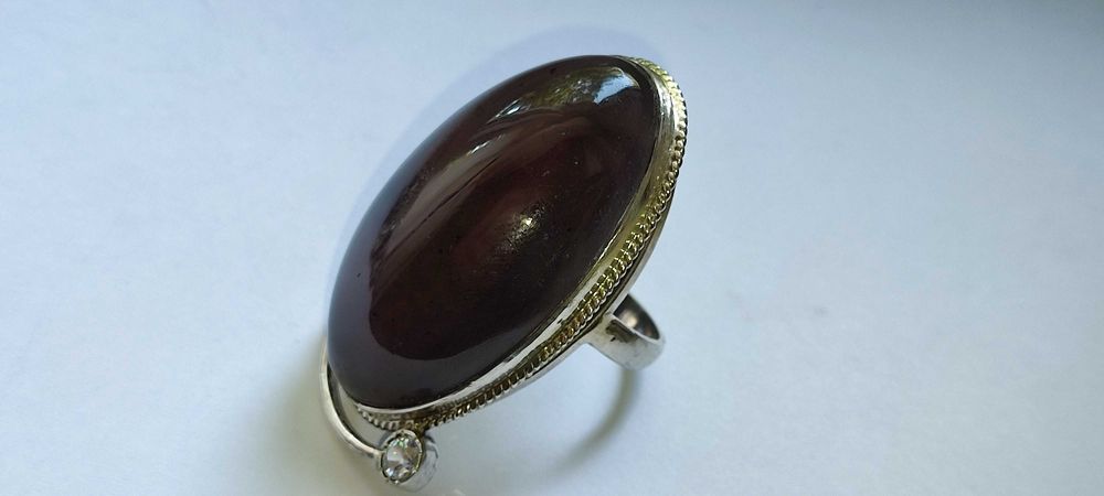 Серебряное кольцо с большим камнем ОБСИДИАН
