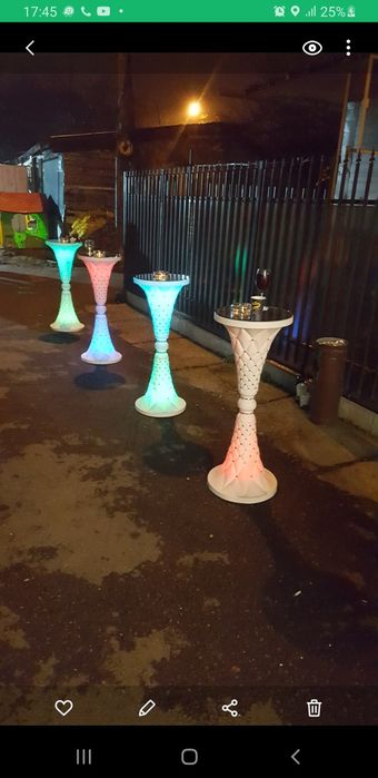 Mese cocktail-luminoase,incalzitoare terasa,scaune ,corturi,vitrina